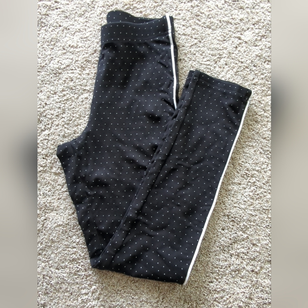 Women's NWT Hue Skimmer Pin-dot Knit High Waist Black Leggings Sz. XS